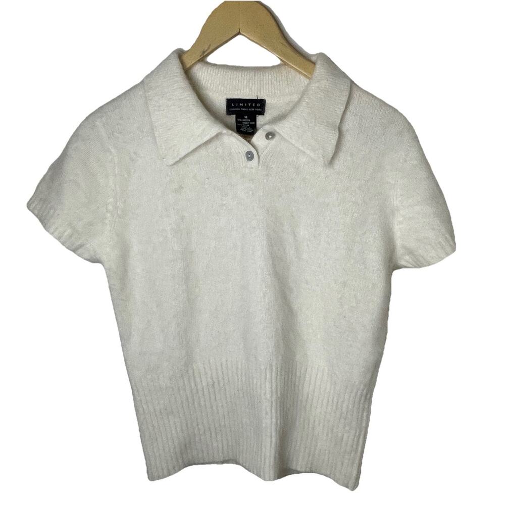 VTG Limited 90s Y2K Angora Rabbit Hair Short Sleeve Sweater Off White Sz S/M